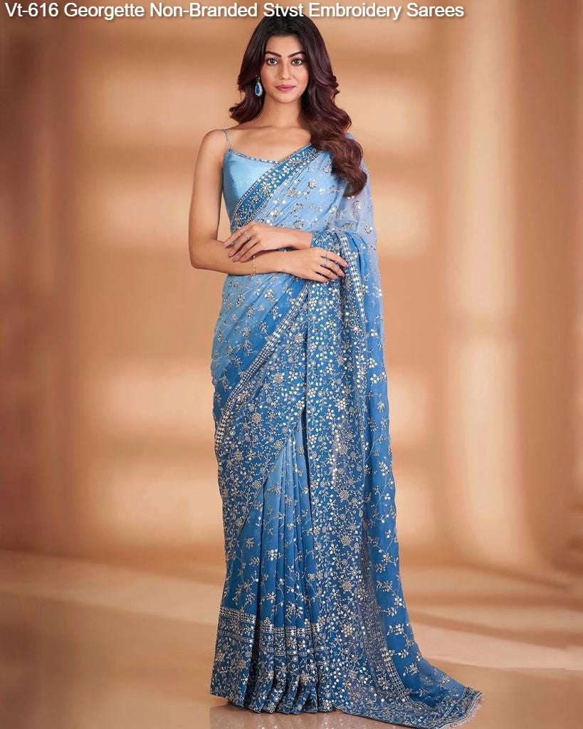 Vt-616 Georgette Non-Branded Stvst Embroidery Sarees