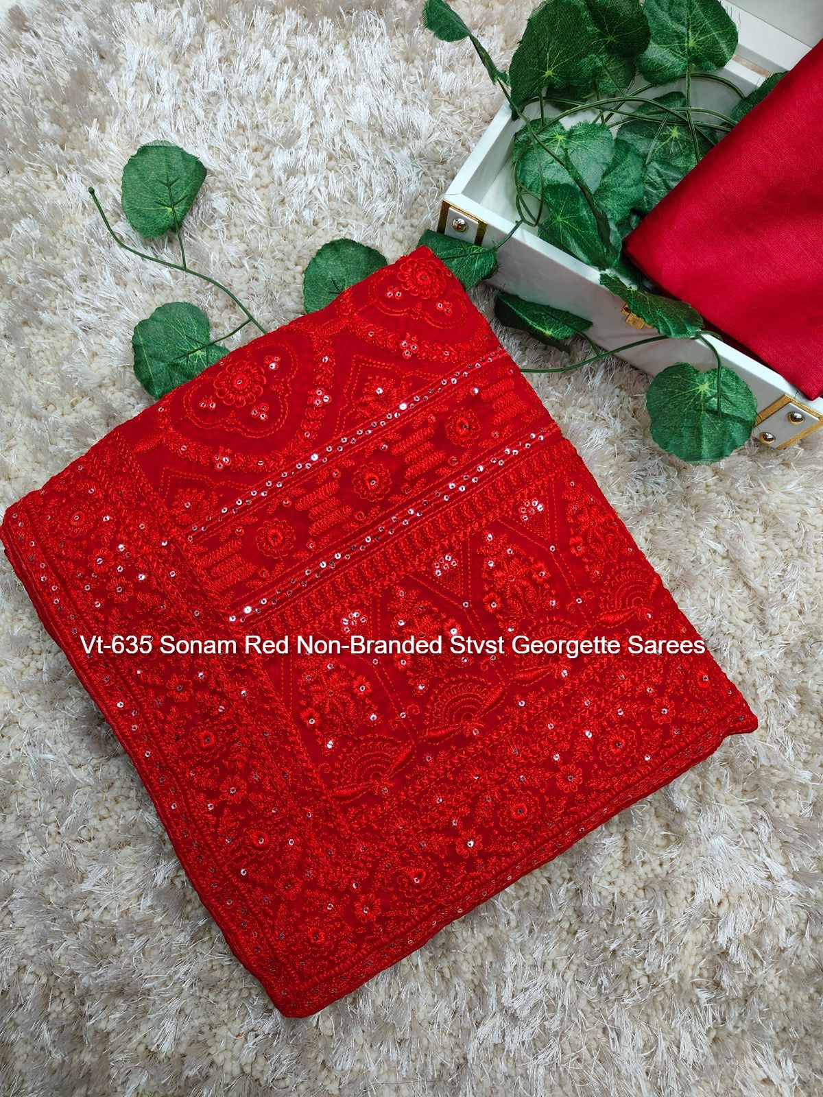 Vt-635 Sonam Red Non-Branded Stvst Georgette Sarees