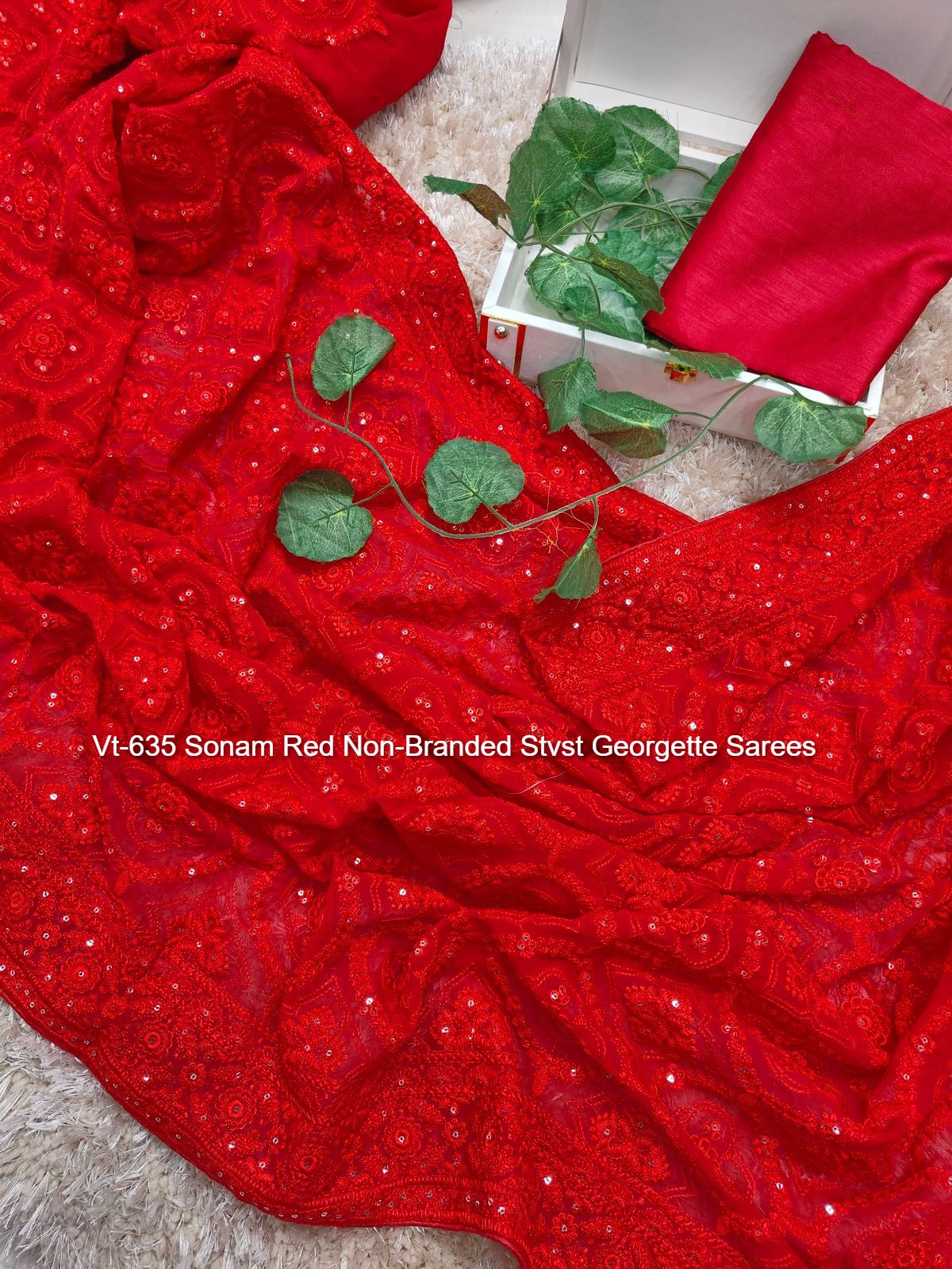 Vt-635 Sonam Red Non-Branded Stvst Georgette Sarees