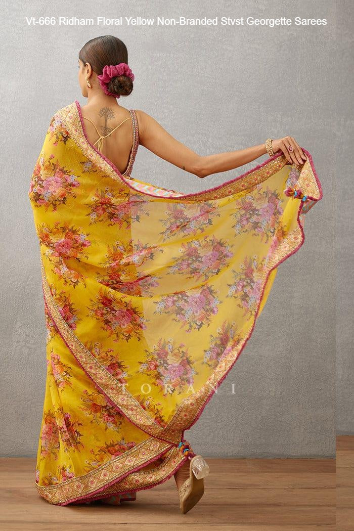 Vt-666 Ridham Floral Yellow Non-Branded Stvst Georgette Sarees