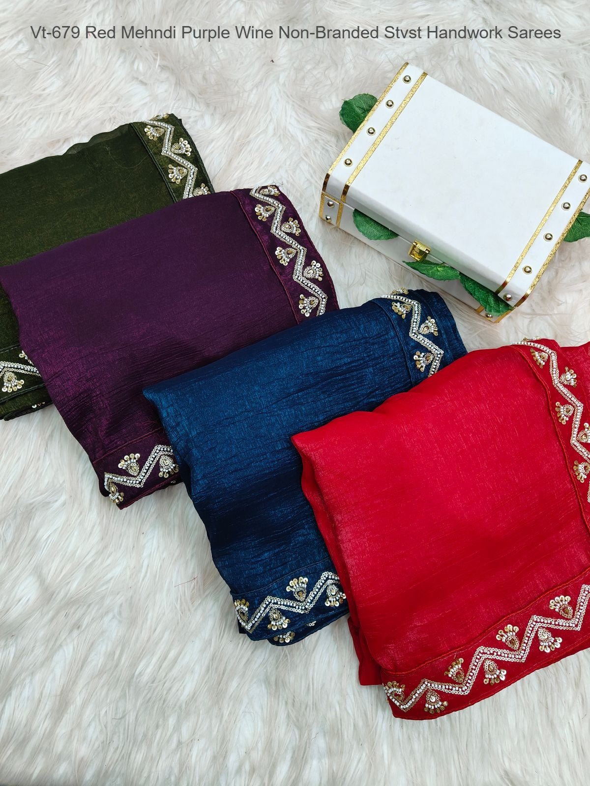 Vt-679 Red Mehndi Purple Wine Non-Branded Stvst Handwork Sarees