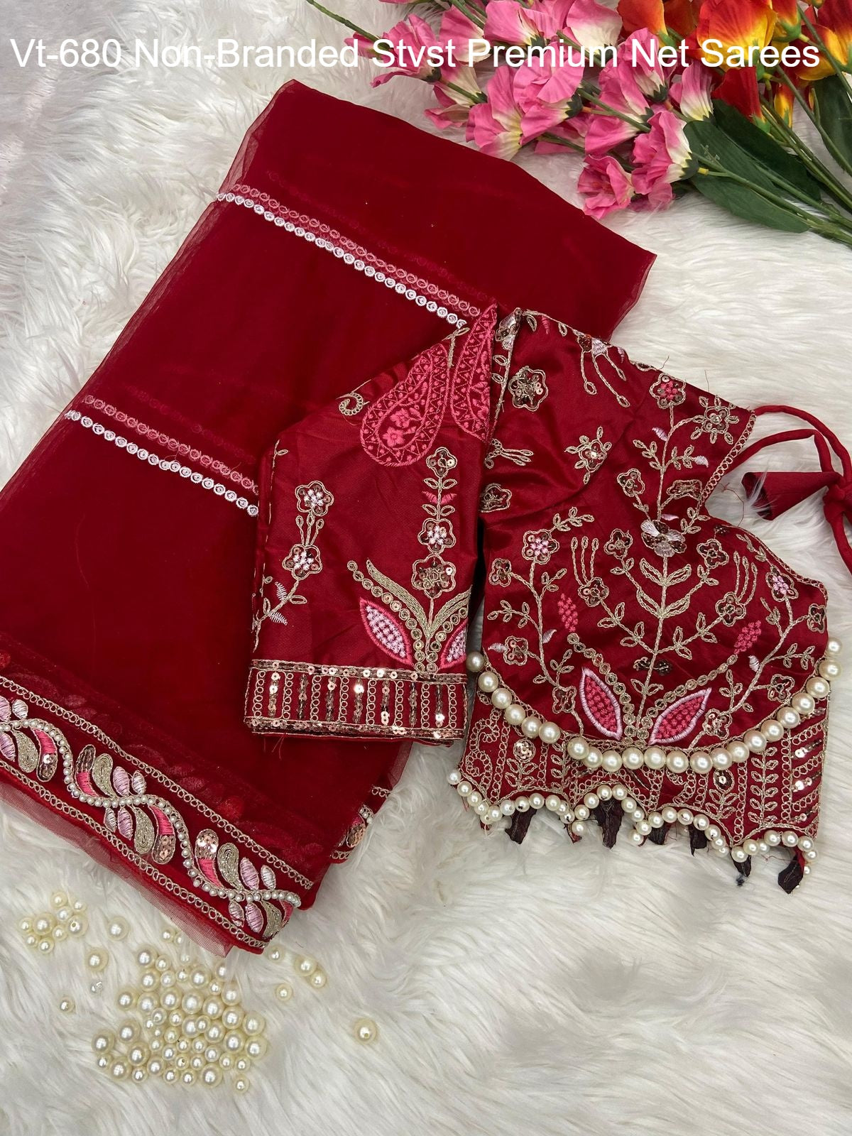 Vt-680 Non-Branded Stvst Premium Net Sarees