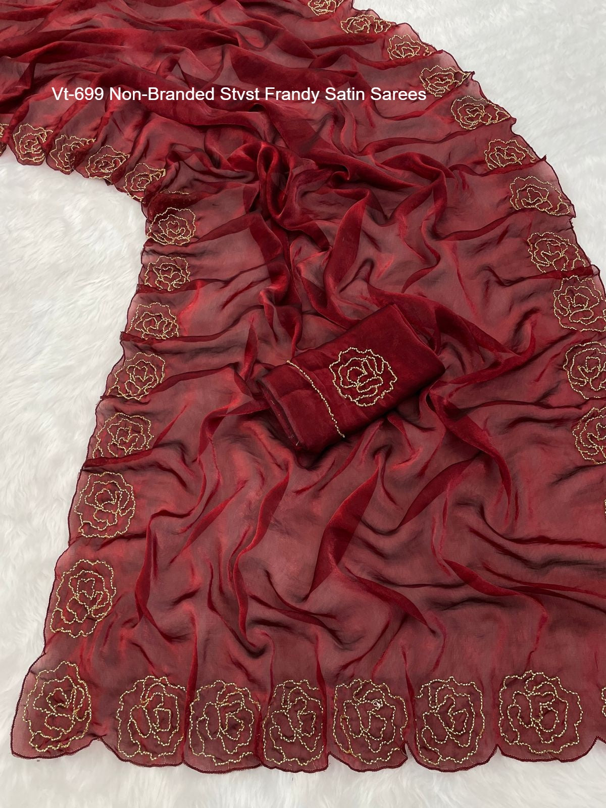 Vt-699 Non-Branded Stvst Frandy Satin Sarees
