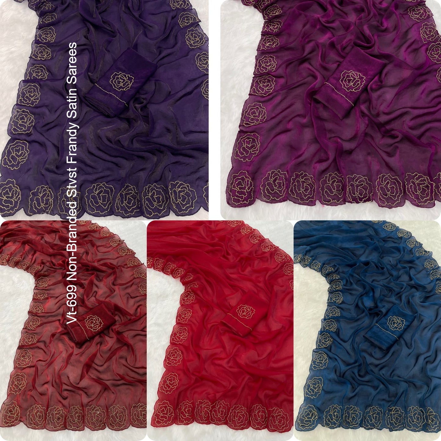 Vt-699 Non-Branded Stvst Frandy Satin Sarees
