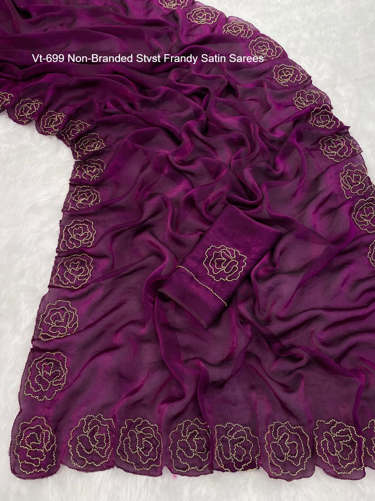 Vt-699 Non-Branded Stvst Frandy Satin Sarees