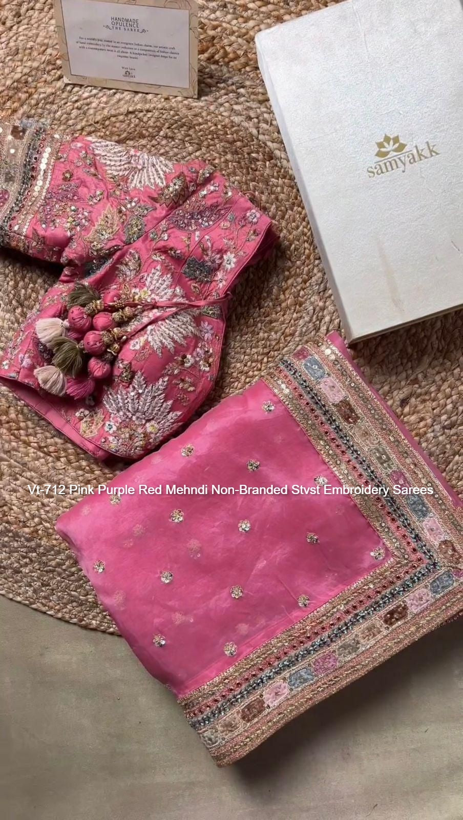 Vt-712 Pink Purple Red Mehndi Non-Branded Stvst Embroidery Sarees