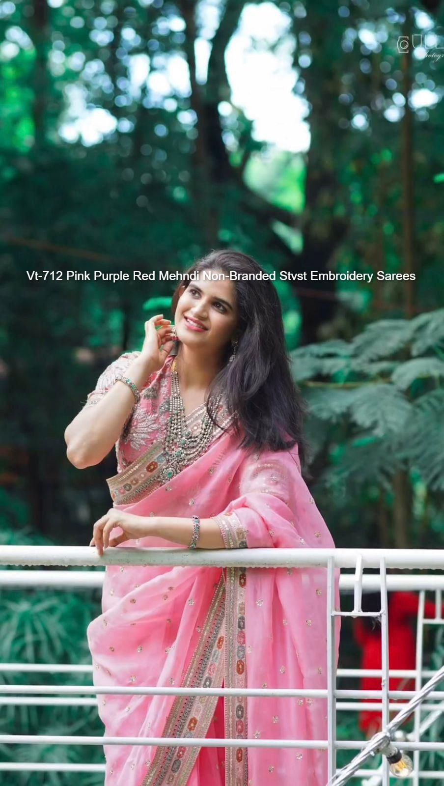 Vt-712 Pink Purple Red Mehndi Non-Branded Stvst Embroidery Sarees
