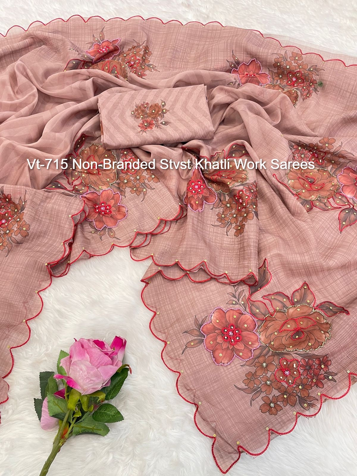 Vt-715 Non-Branded Stvst Khatli Work Sarees