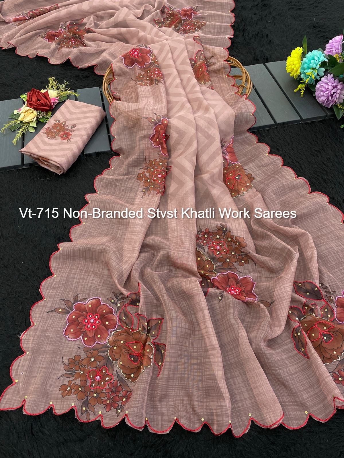 Vt-715 Non-Branded Stvst Khatli Work Sarees