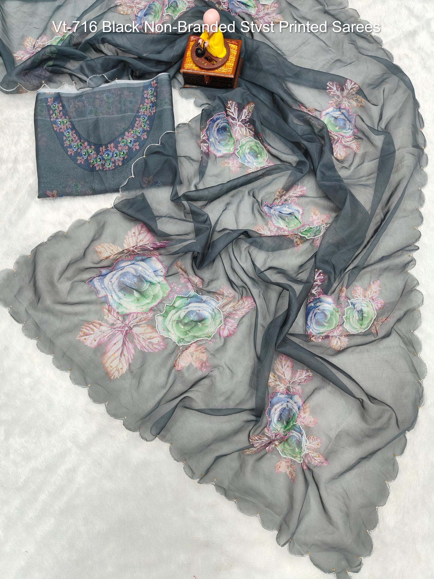 Vt-716 Black Non-Branded Stvst Printed Sarees