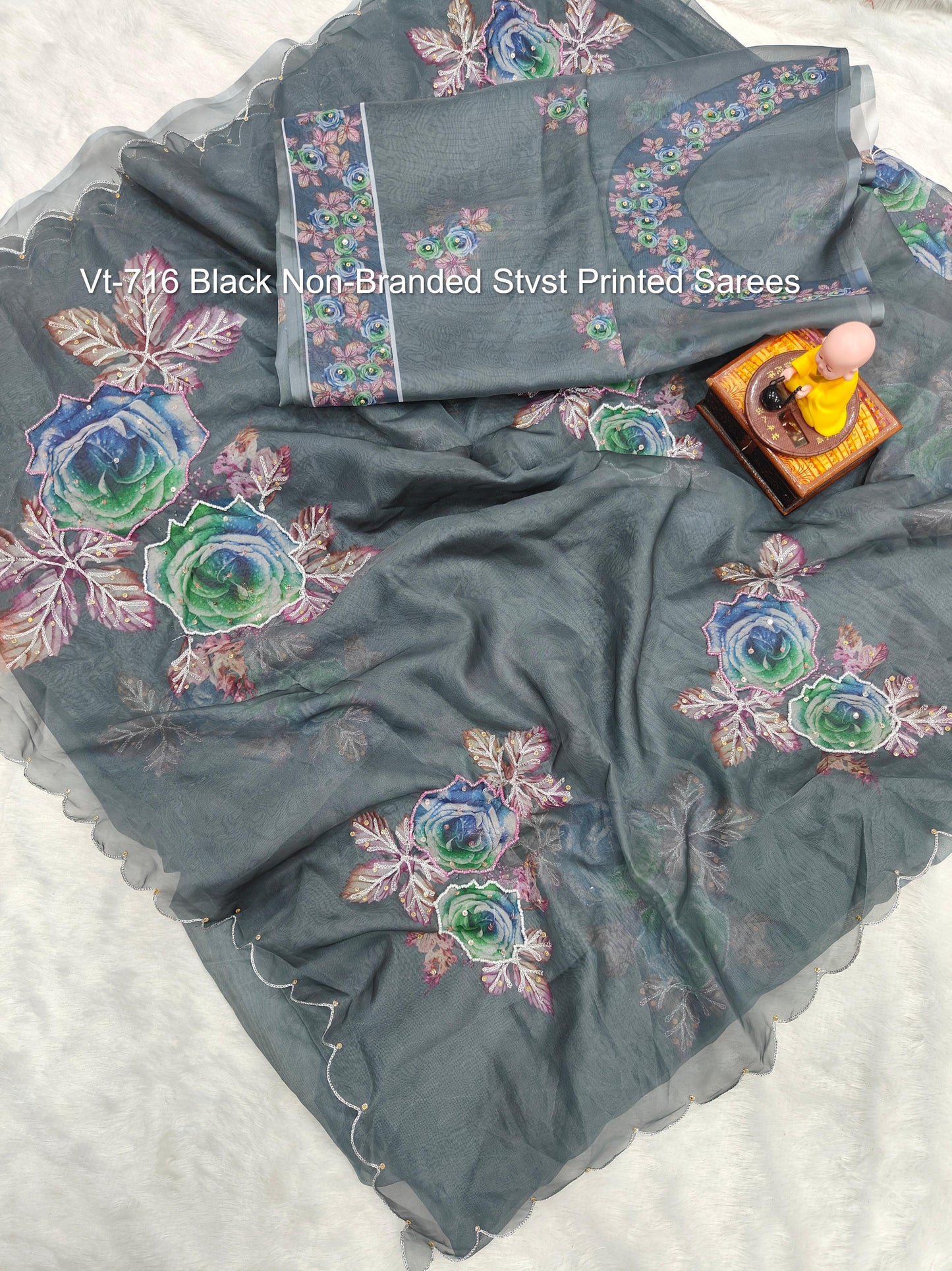 Vt-716 Black Non-Branded Stvst Printed Sarees