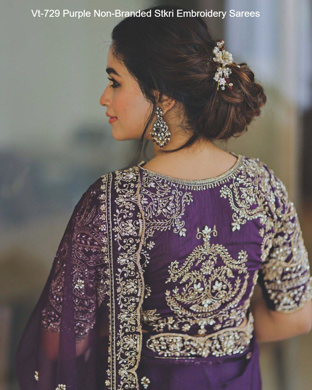 Vt-729 Purple Non-Branded Stkri Embroidery Sarees