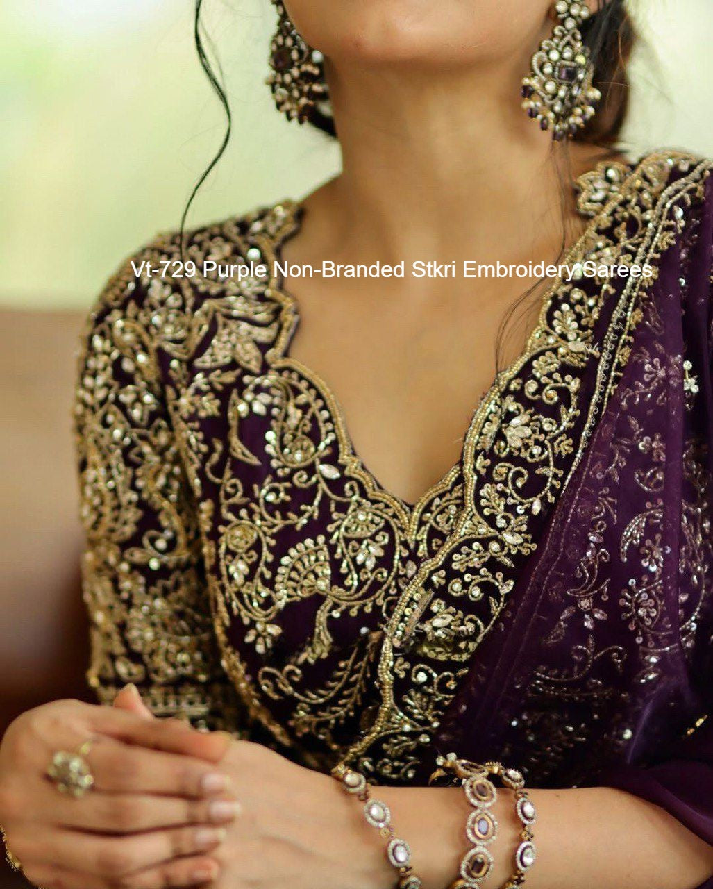 Vt-729 Purple Non-Branded Stkri Embroidery Sarees