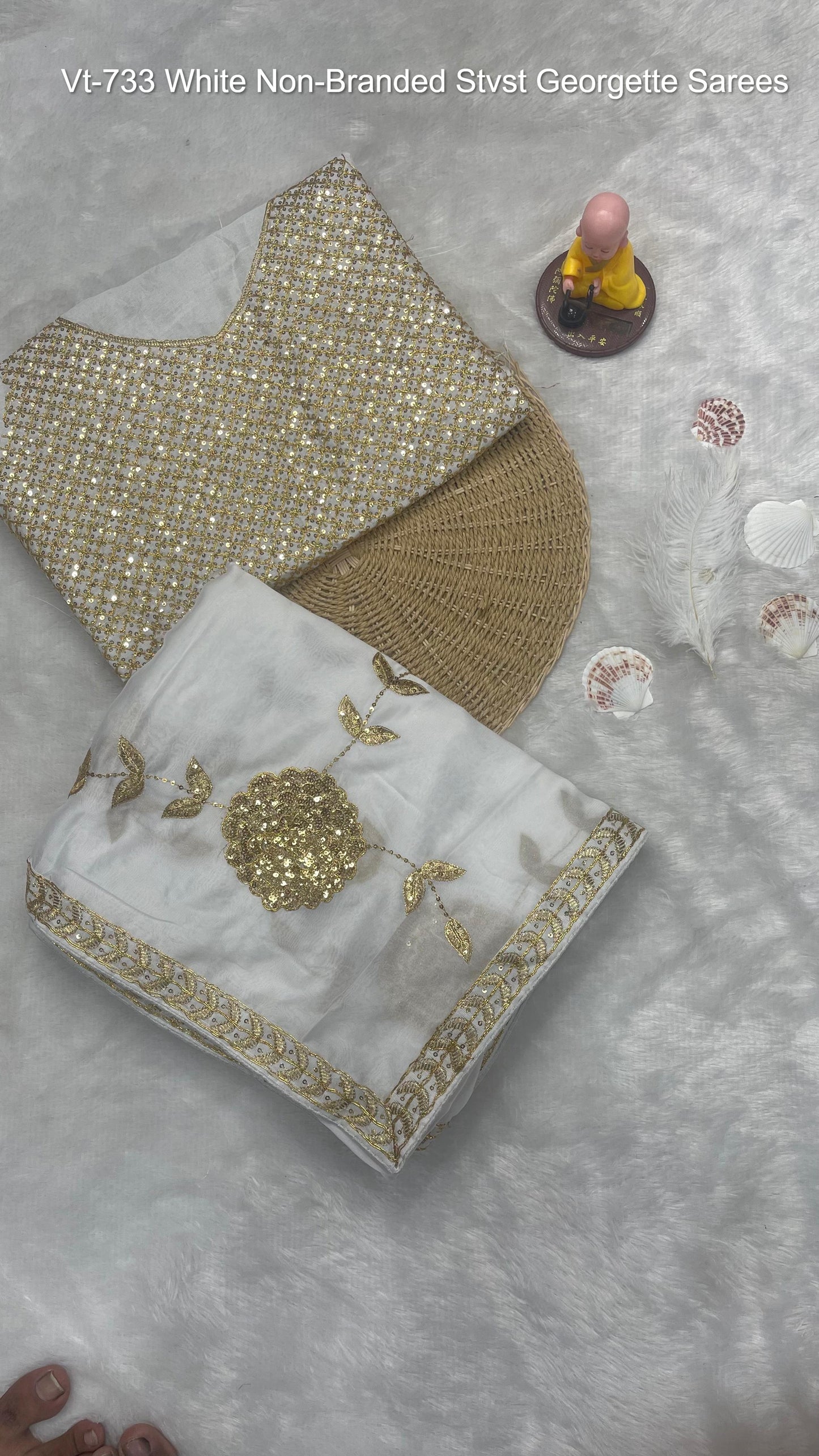 Vt-733 White Non-Branded Stvst Georgette Sarees