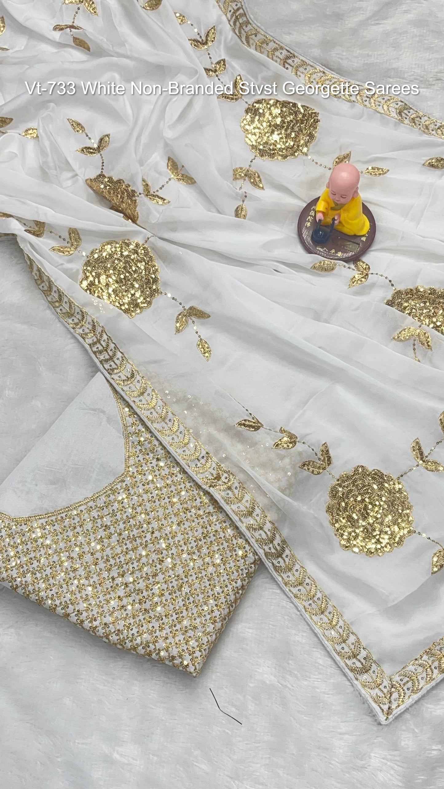 Vt-733 White Non-Branded Stvst Georgette Sarees