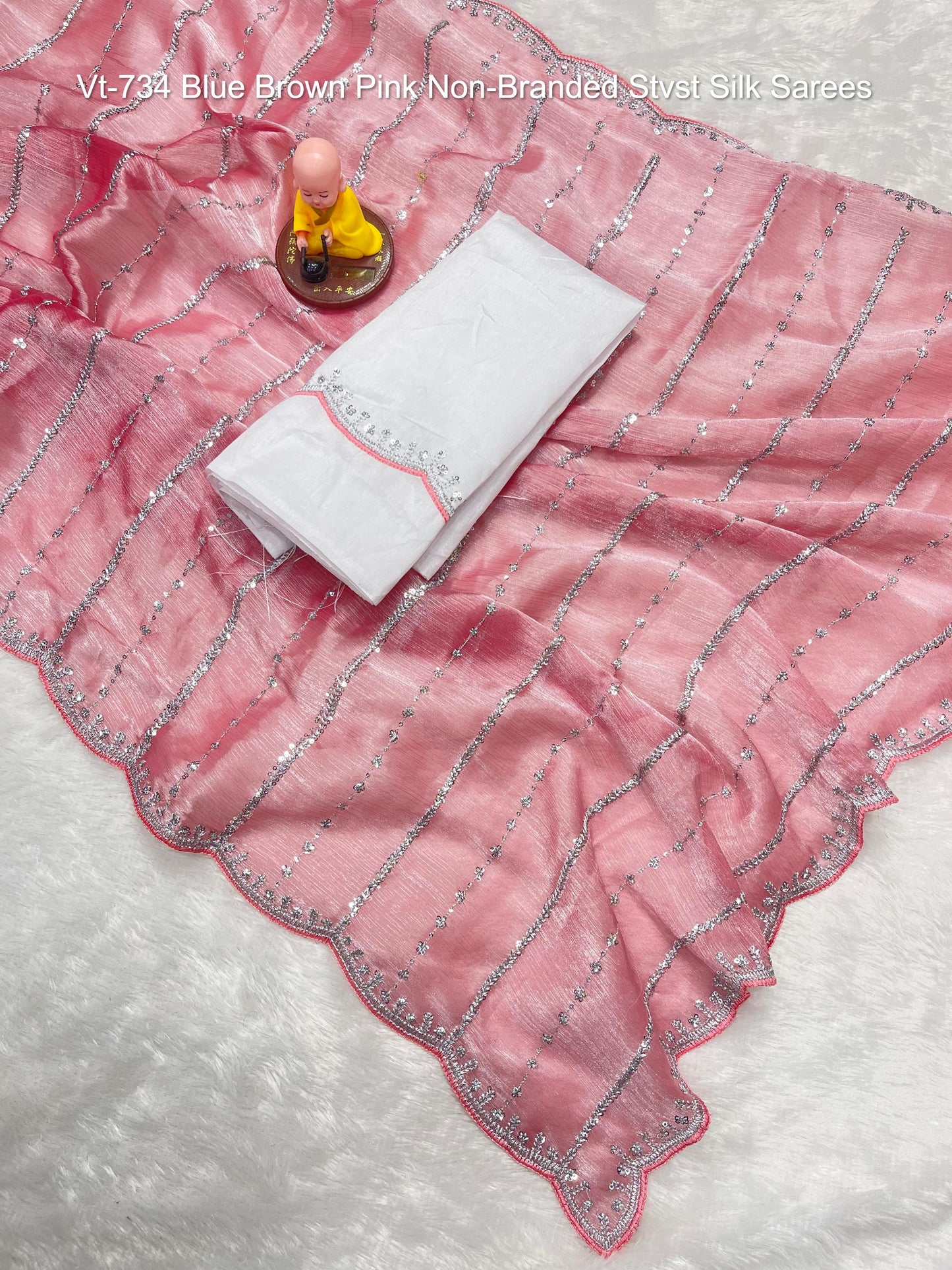Vt-734 Blue Brown Pink Non-Branded Stvst Silk Sarees