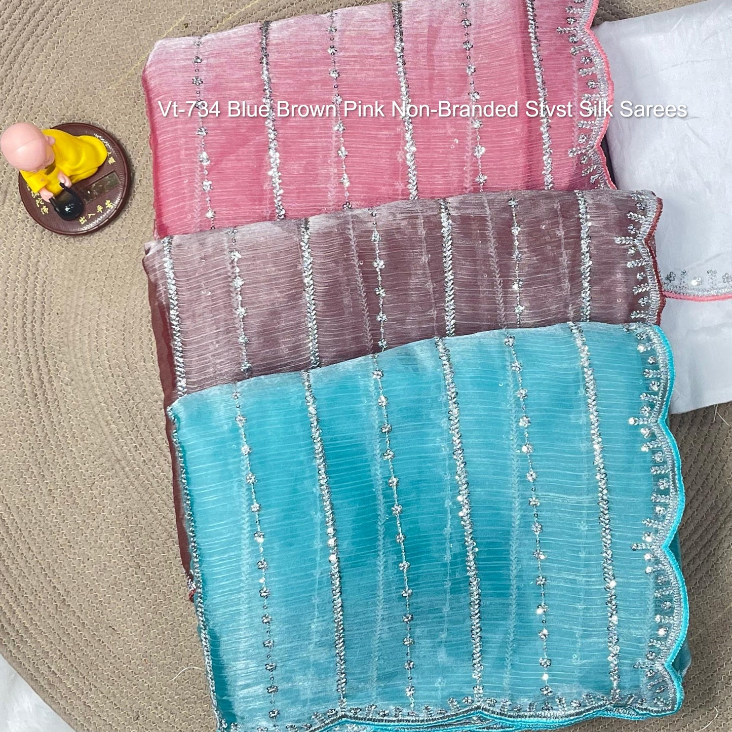 Vt-734 Blue Brown Pink Non-Branded Stvst Silk Sarees