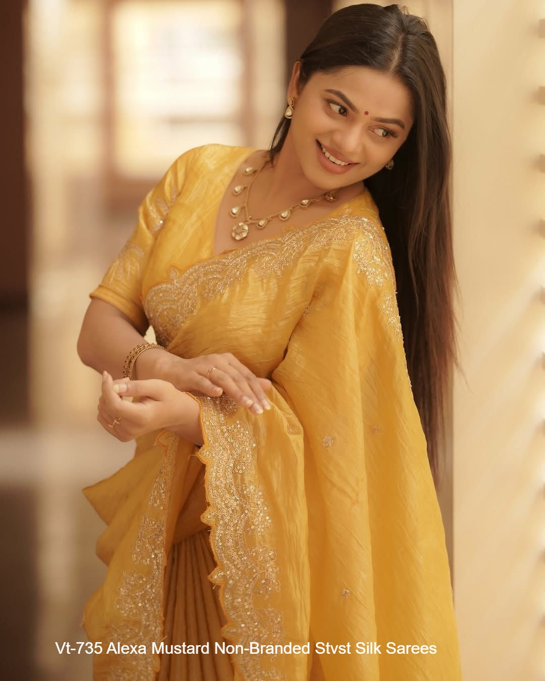 Vt-735 Alexa Mustard Non-Branded Stvst Silk Sarees