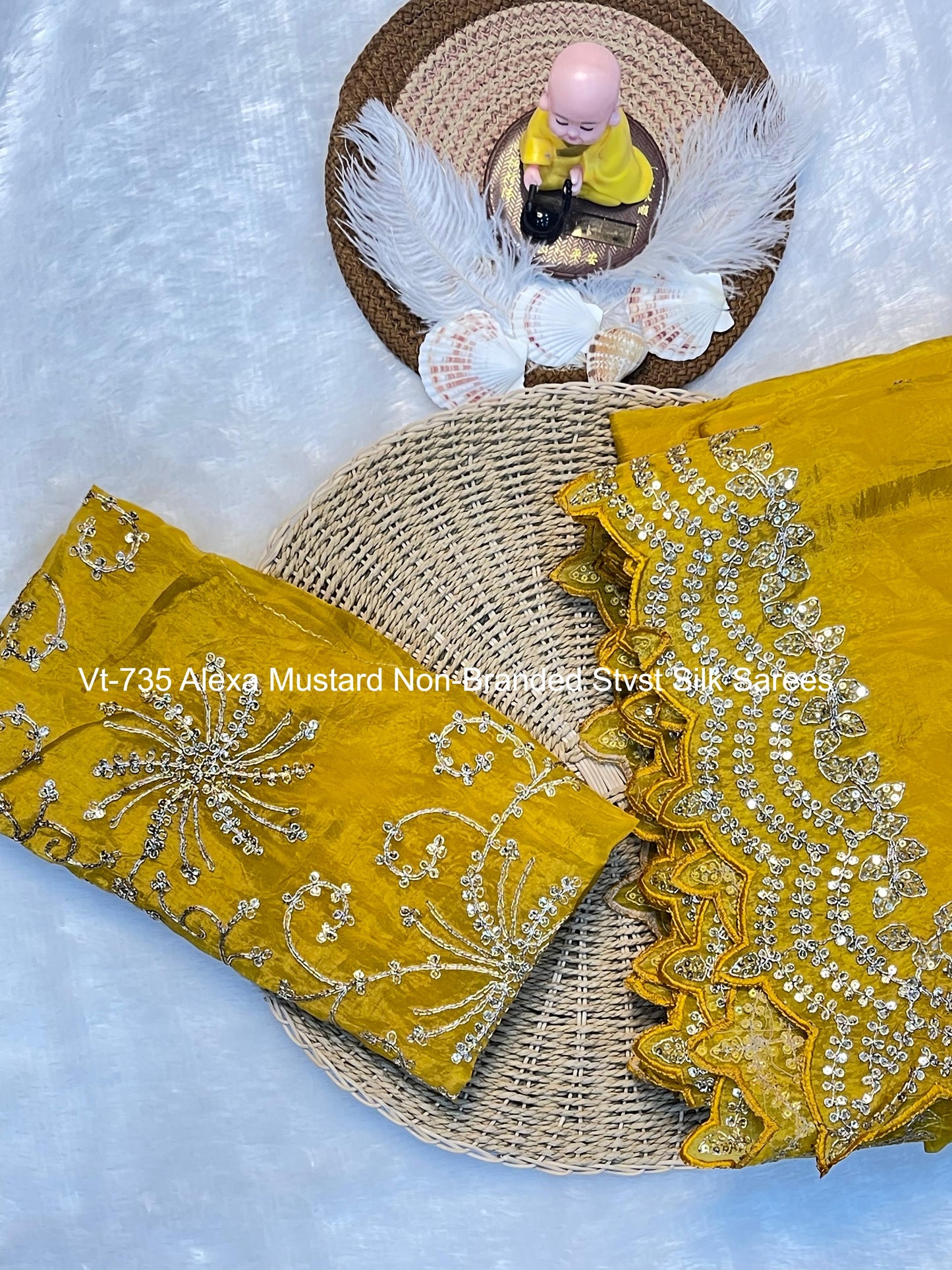 Vt-735 Alexa Mustard Non-Branded Stvst Silk Sarees