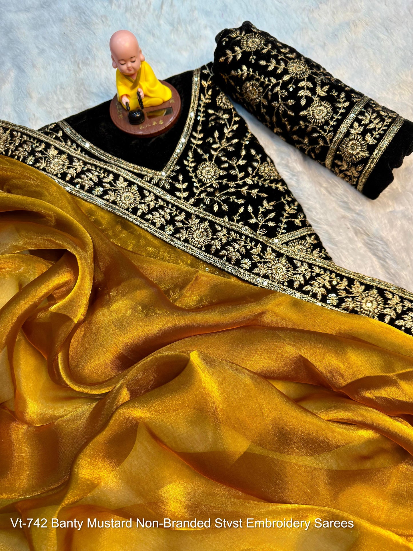 Vt-742 Banty Mustard Non-Branded Stvst Embroidery Sarees