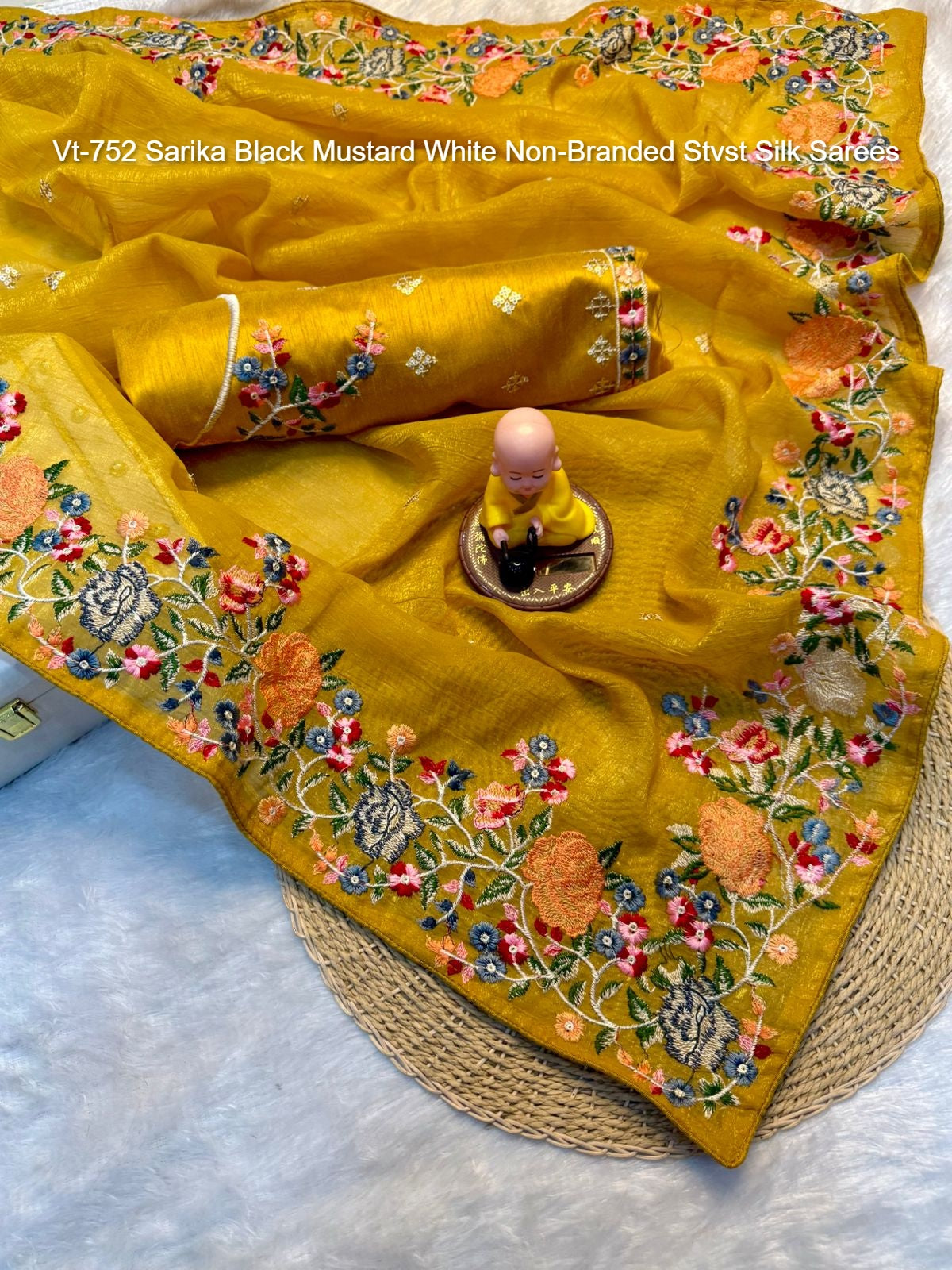 Vt-752 Sarika Black Mustard White Non-Branded Stvst Silk Sarees