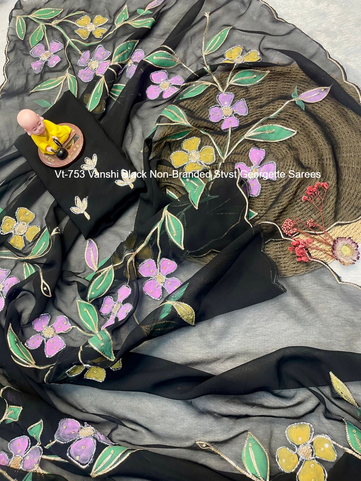 Vt-753 Vanshi Black Non-Branded Stvst Georgette Sarees