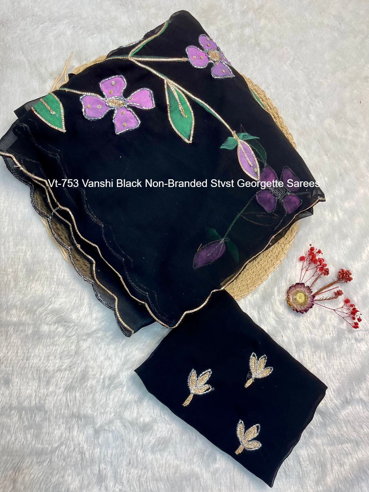 Vt-753 Vanshi Black Non-Branded Stvst Georgette Sarees