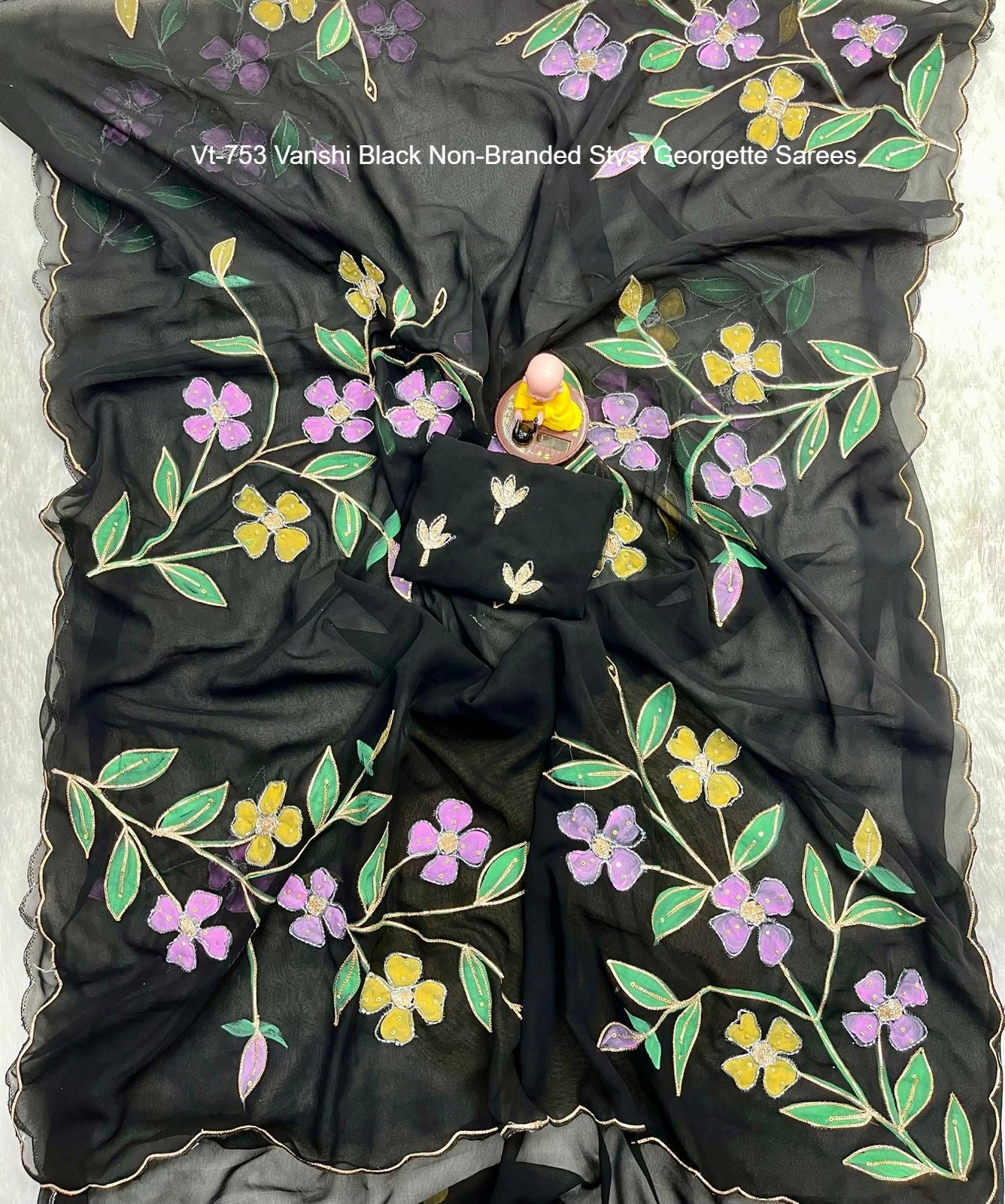 Vt-753 Vanshi Black Non-Branded Stvst Georgette Sarees