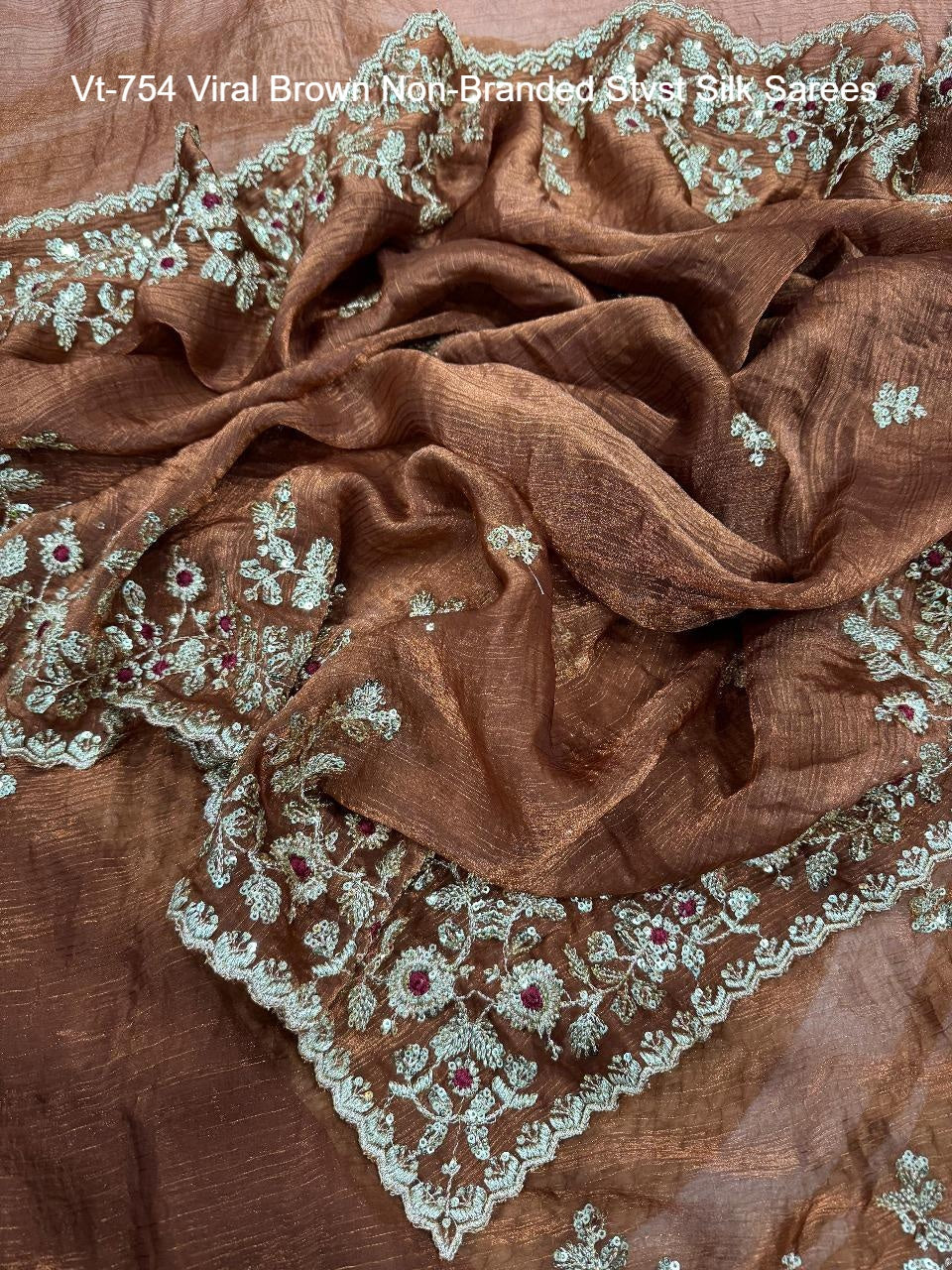 Vt-754 Viral Brown Non-Branded Stvst Silk Sarees