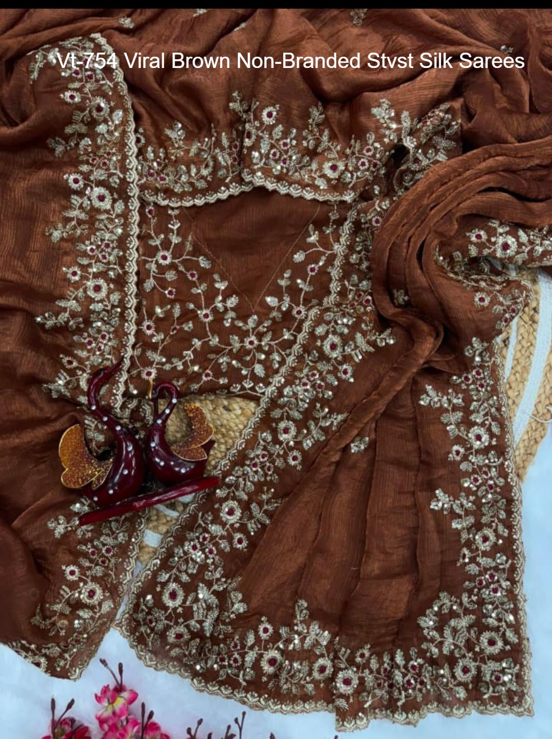 Vt-754 Viral Brown Non-Branded Stvst Silk Sarees