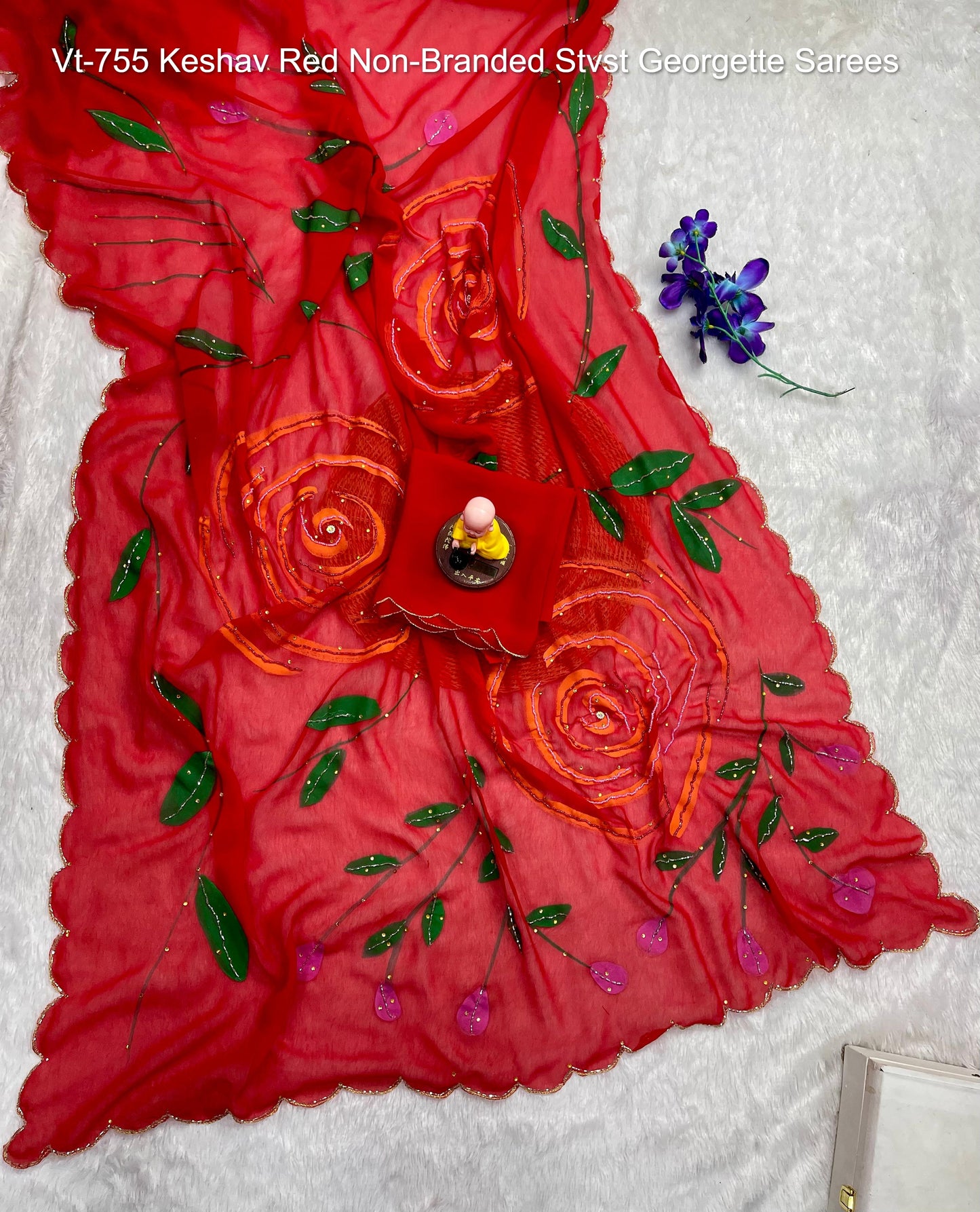 Vt-755 Keshav Red Non-Branded Stvst Georgette Sarees
