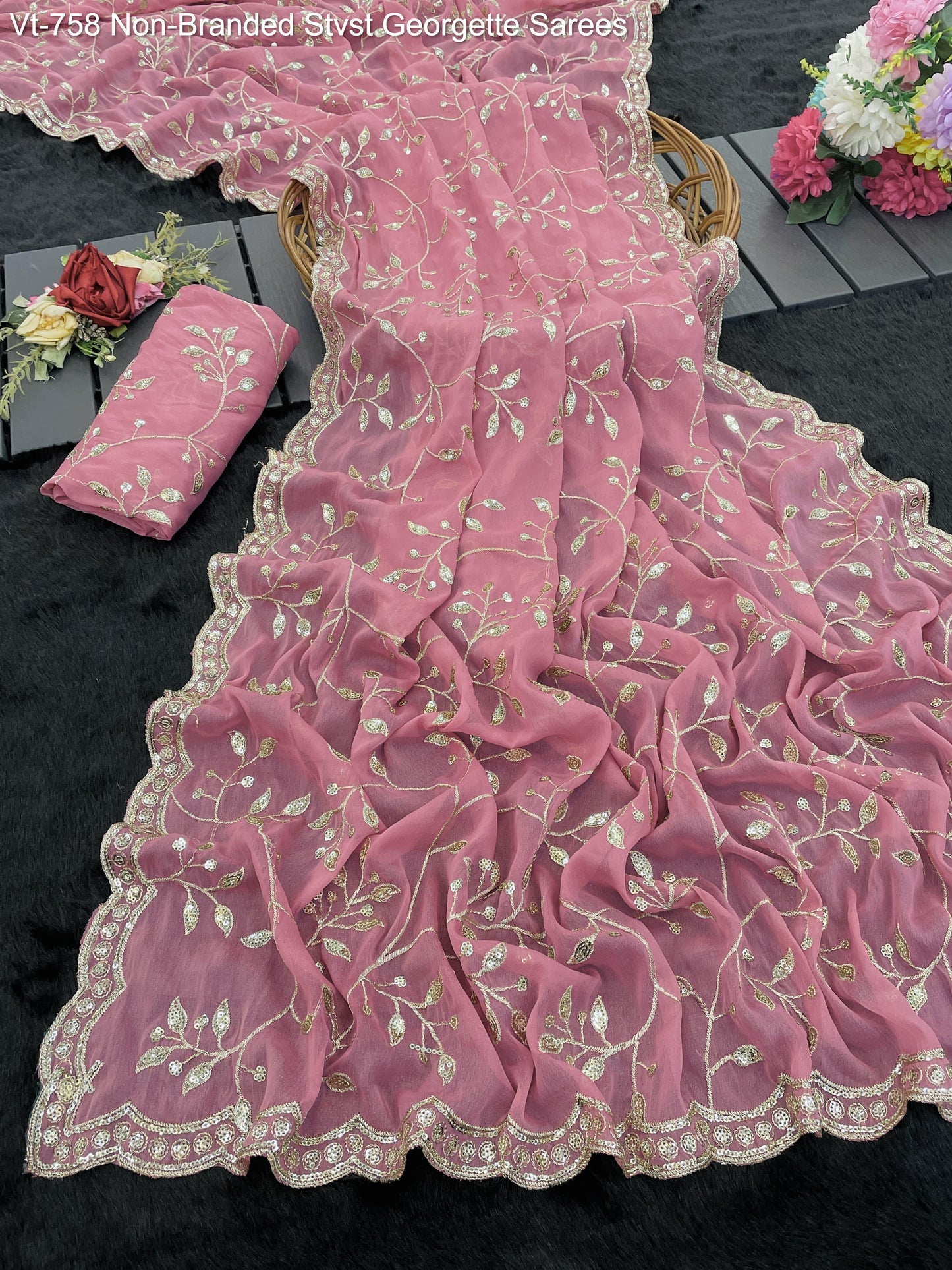 Vt-758 Non-Branded Stvst Georgette Sarees