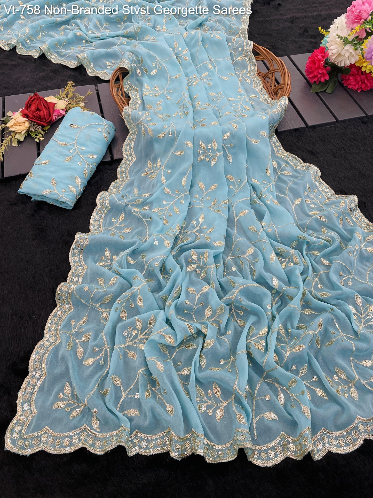 Vt-758 Non-Branded Stvst Georgette Sarees