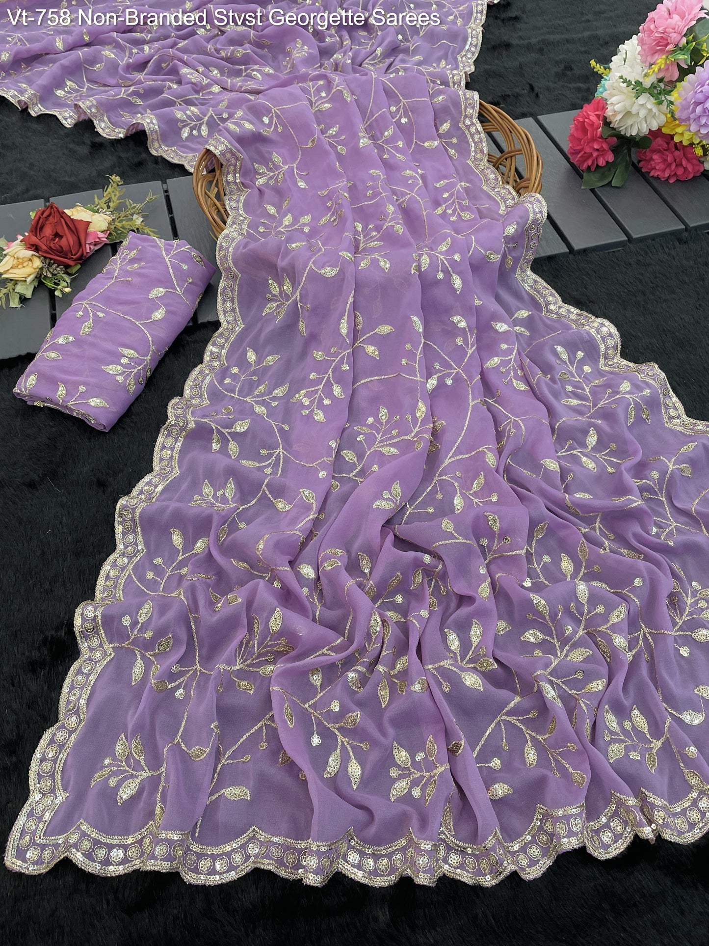 Vt-758 Non-Branded Stvst Georgette Sarees