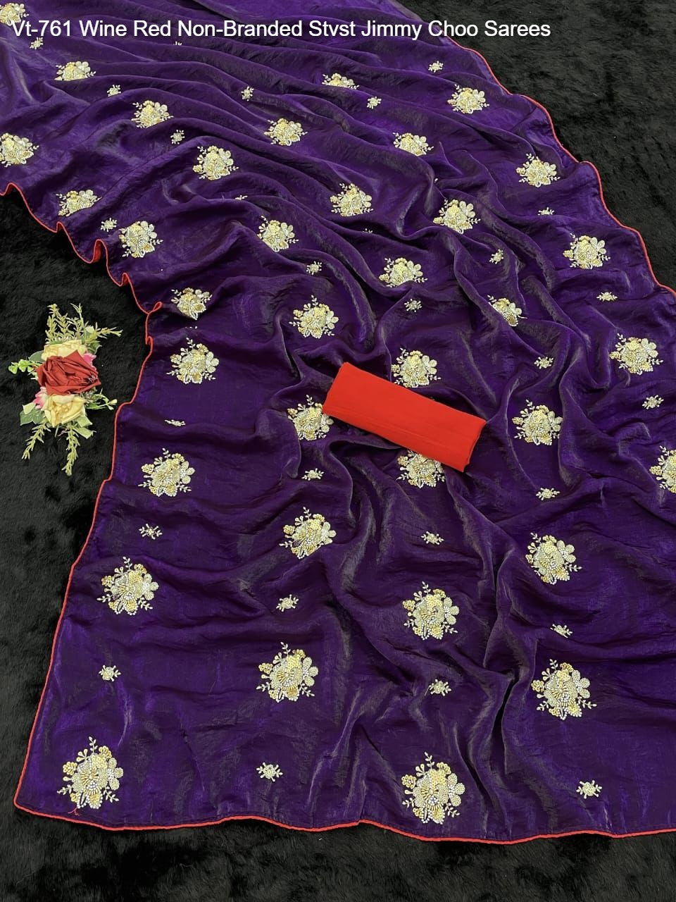 Vt-761 Wine Red Non-Branded Stvst Jimmy Choo Sarees