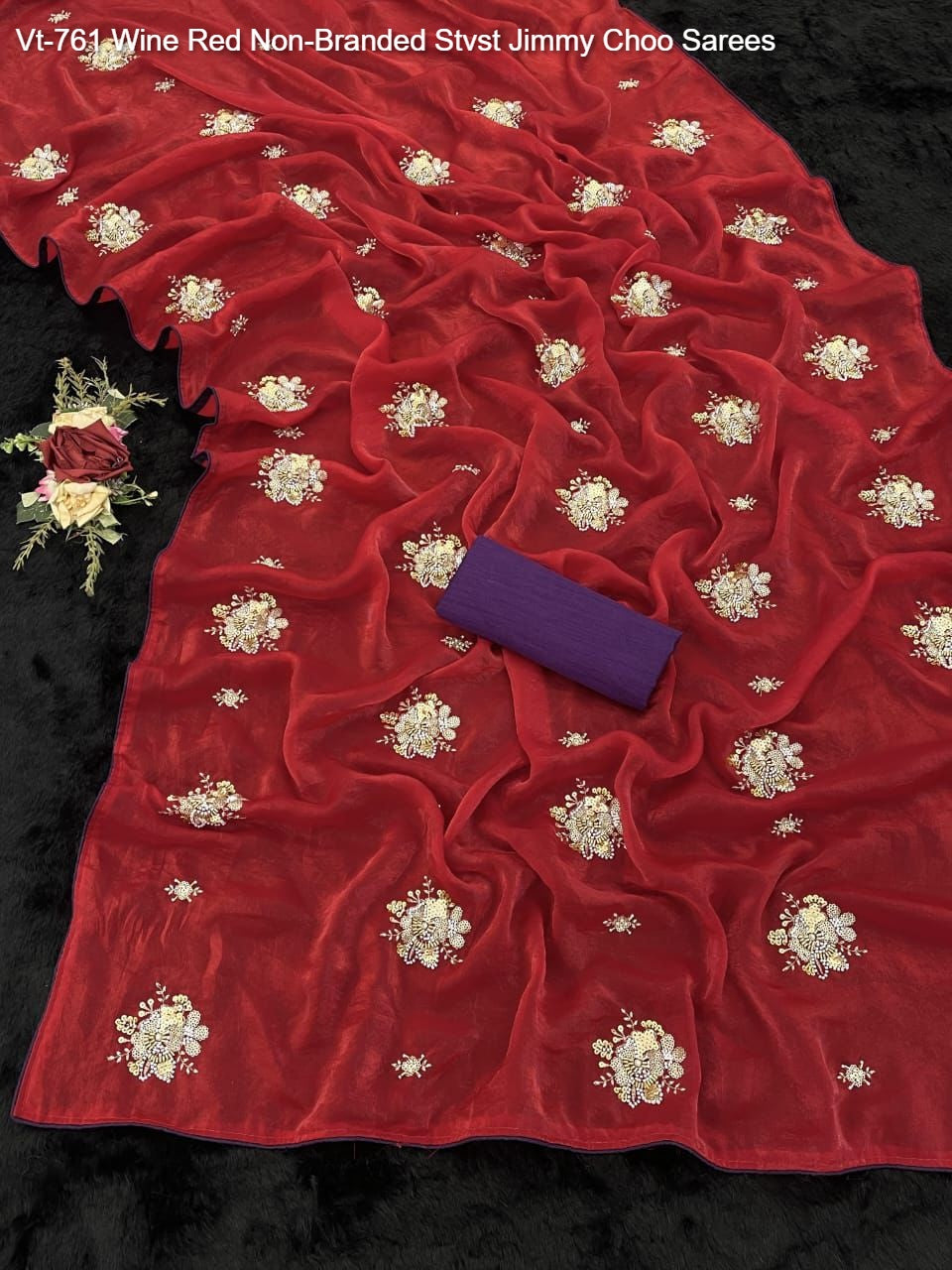 Vt-761 Wine Red Non-Branded Stvst Jimmy Choo Sarees