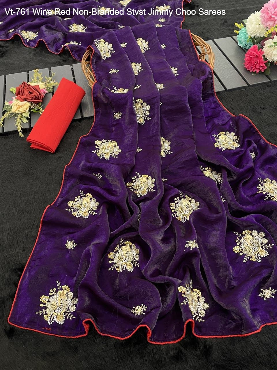 Vt-761 Wine Red Non-Branded Stvst Jimmy Choo Sarees