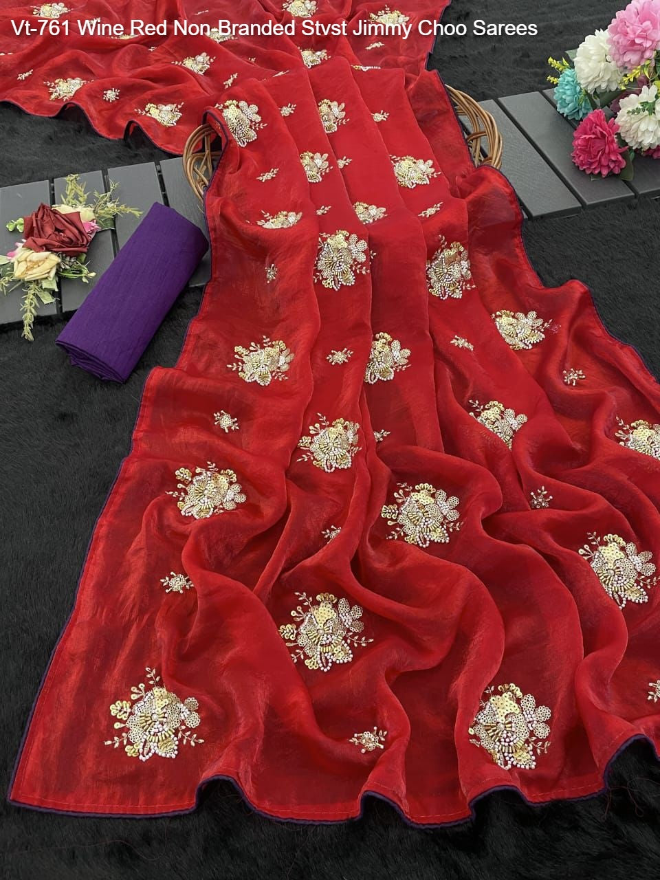 Vt-761 Wine Red Non-Branded Stvst Jimmy Choo Sarees
