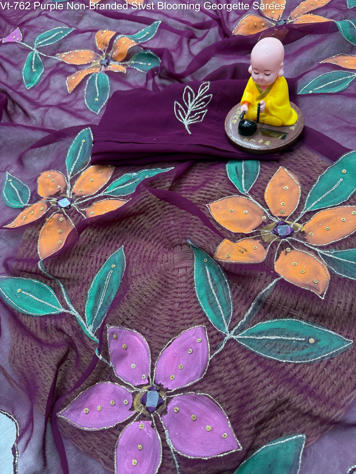 Vt-762 Purple Non-Branded Stvst Blooming Georgette Sarees