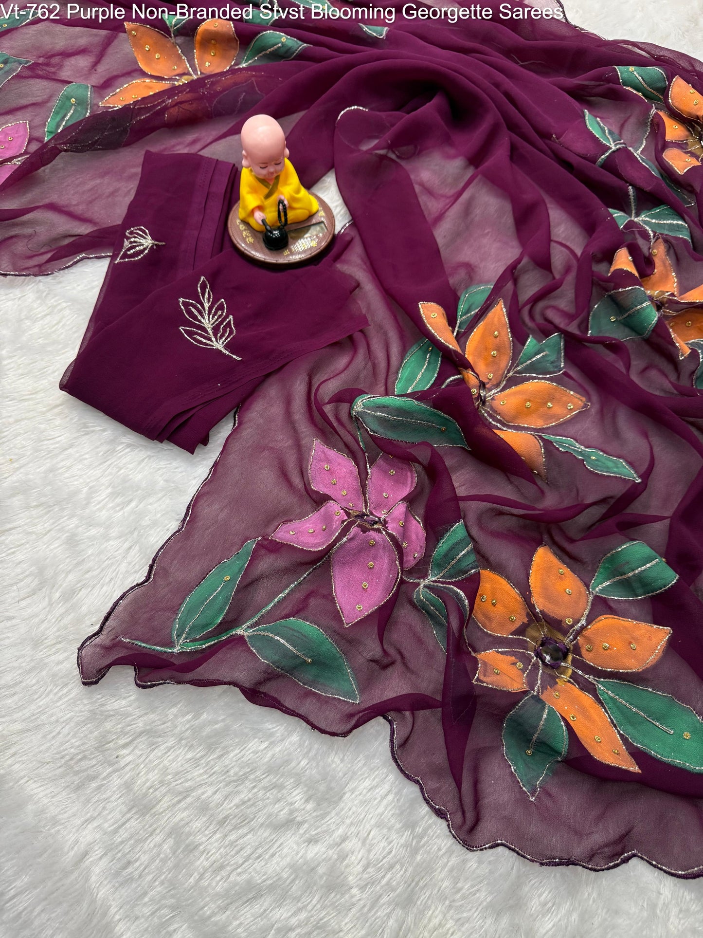 Vt-762 Purple Non-Branded Stvst Blooming Georgette Sarees
