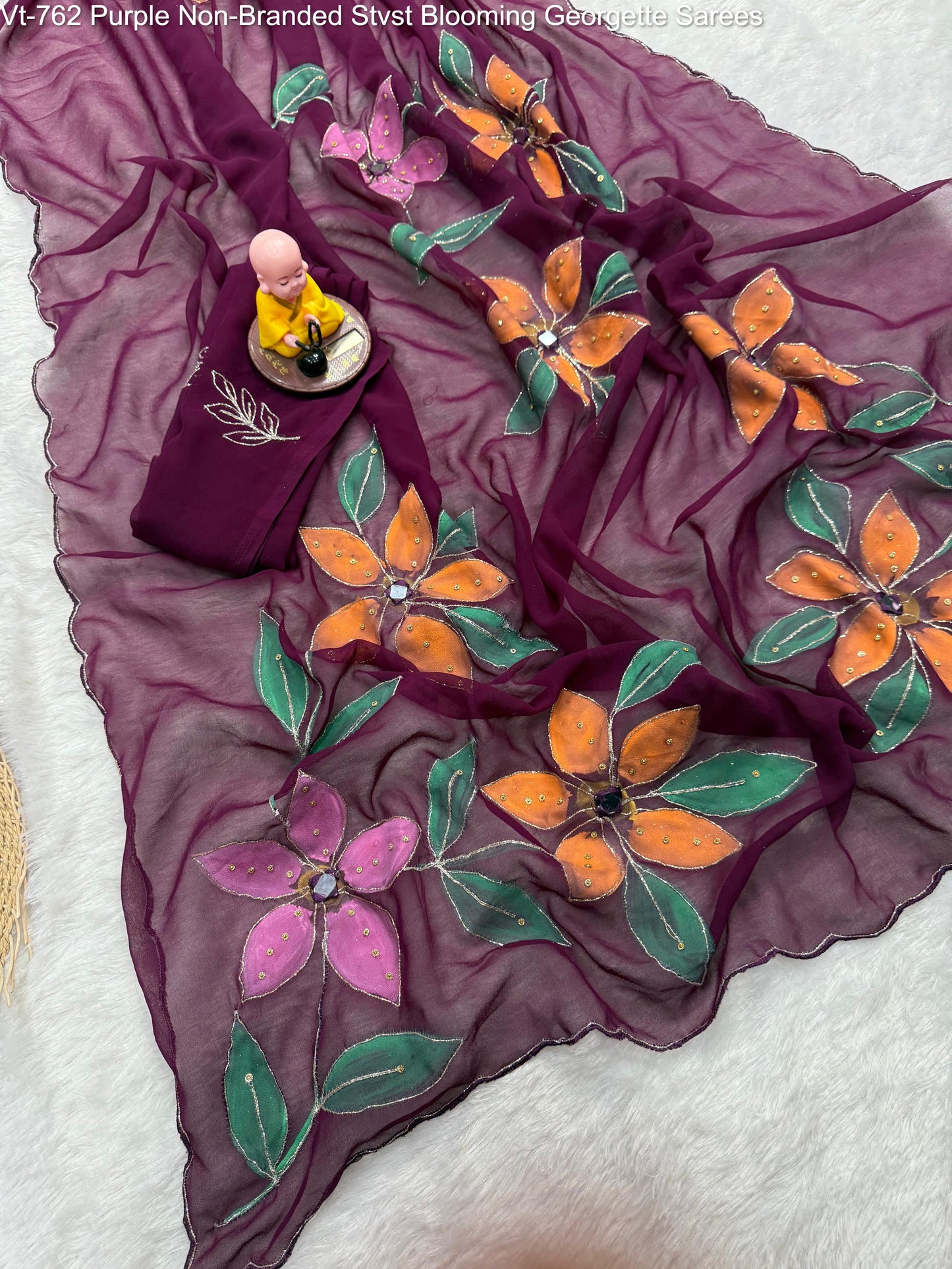Vt-762 Purple Non-Branded Stvst Blooming Georgette Sarees