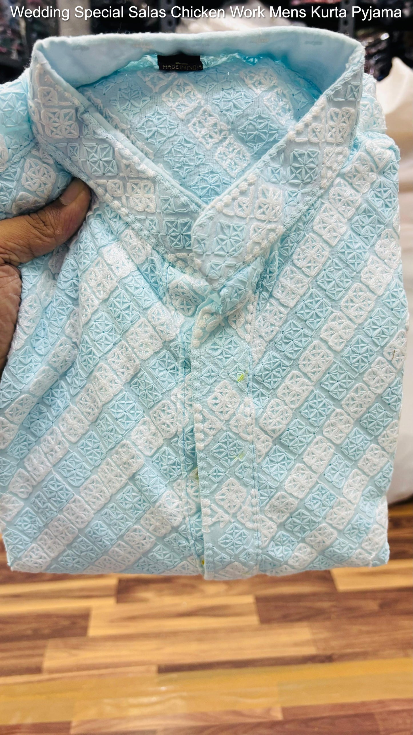 Wedding Special Salas Chicken Work Mens Kurta Pyjama