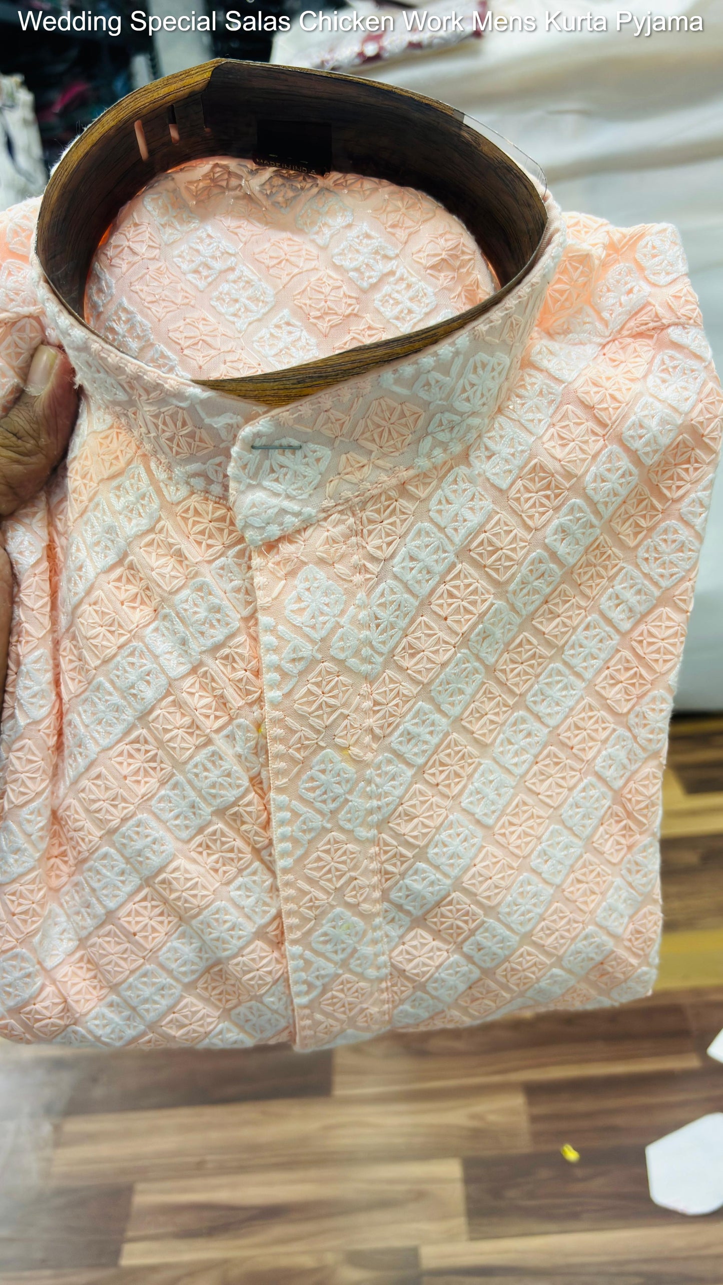 Wedding Special Salas Chicken Work Mens Kurta Pyjama