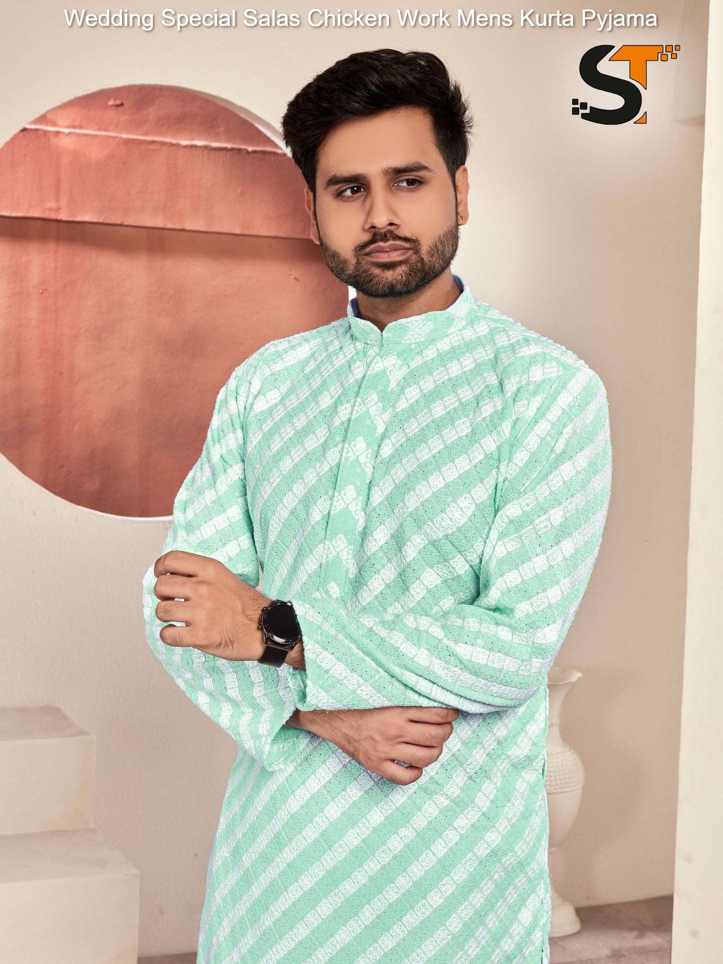 Wedding Special Salas Chicken Work Mens Kurta Pyjama