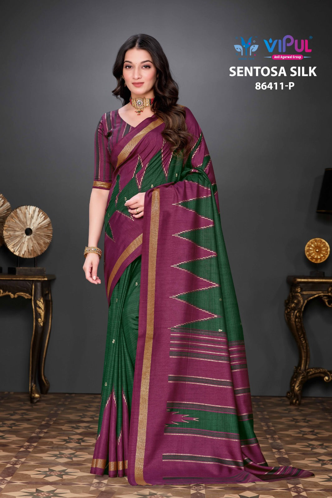 86411-P Sentosa Vipul Soft Silk Sarees