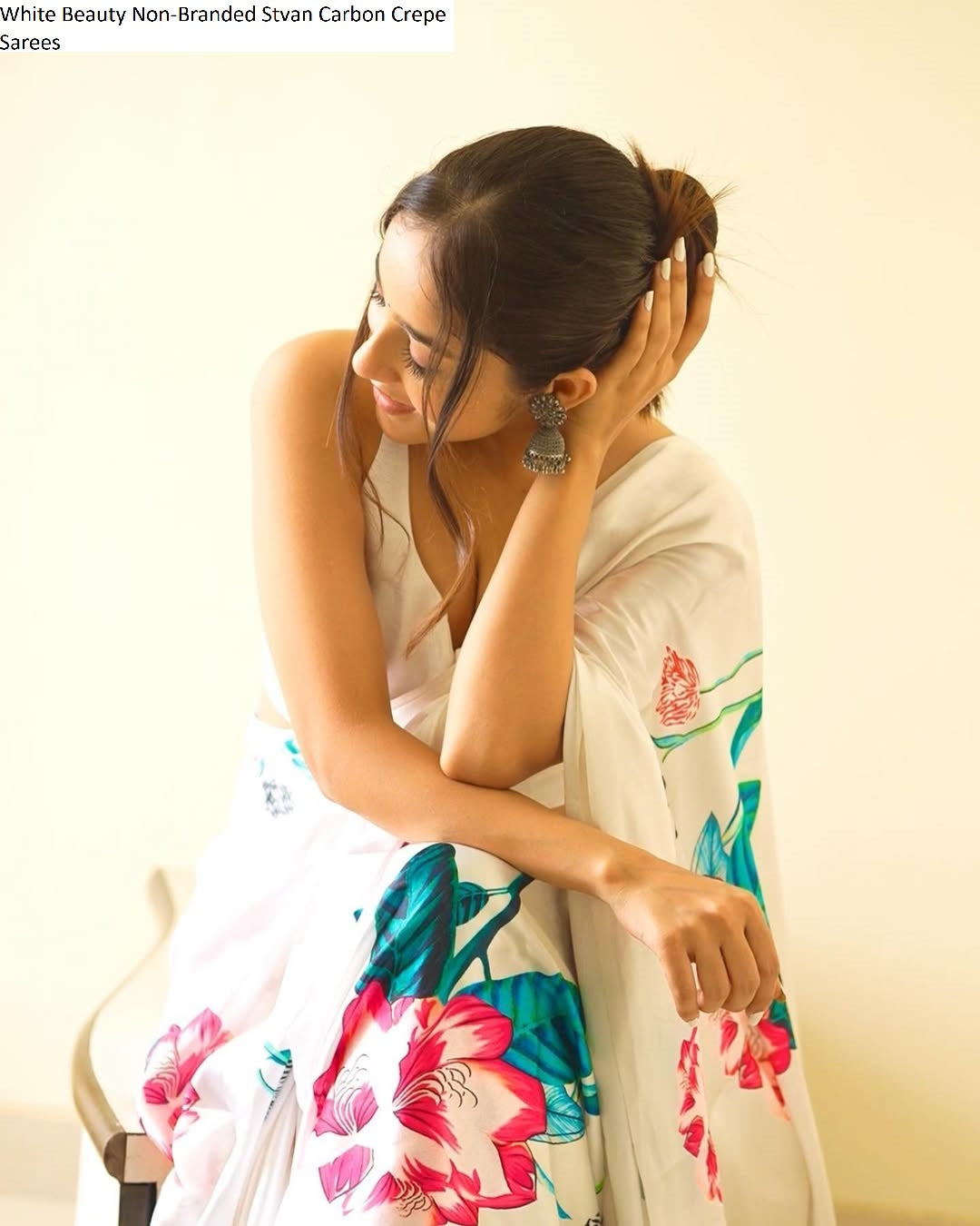 White Beauty Non-Branded Stvan Carbon Crepe Sarees