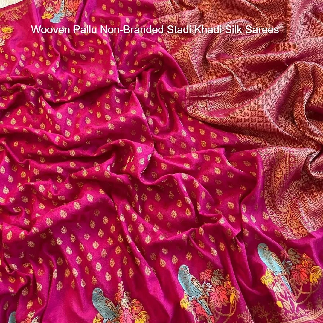 Wooven Pallu Non-Branded Stadi Khadi Silk Sarees