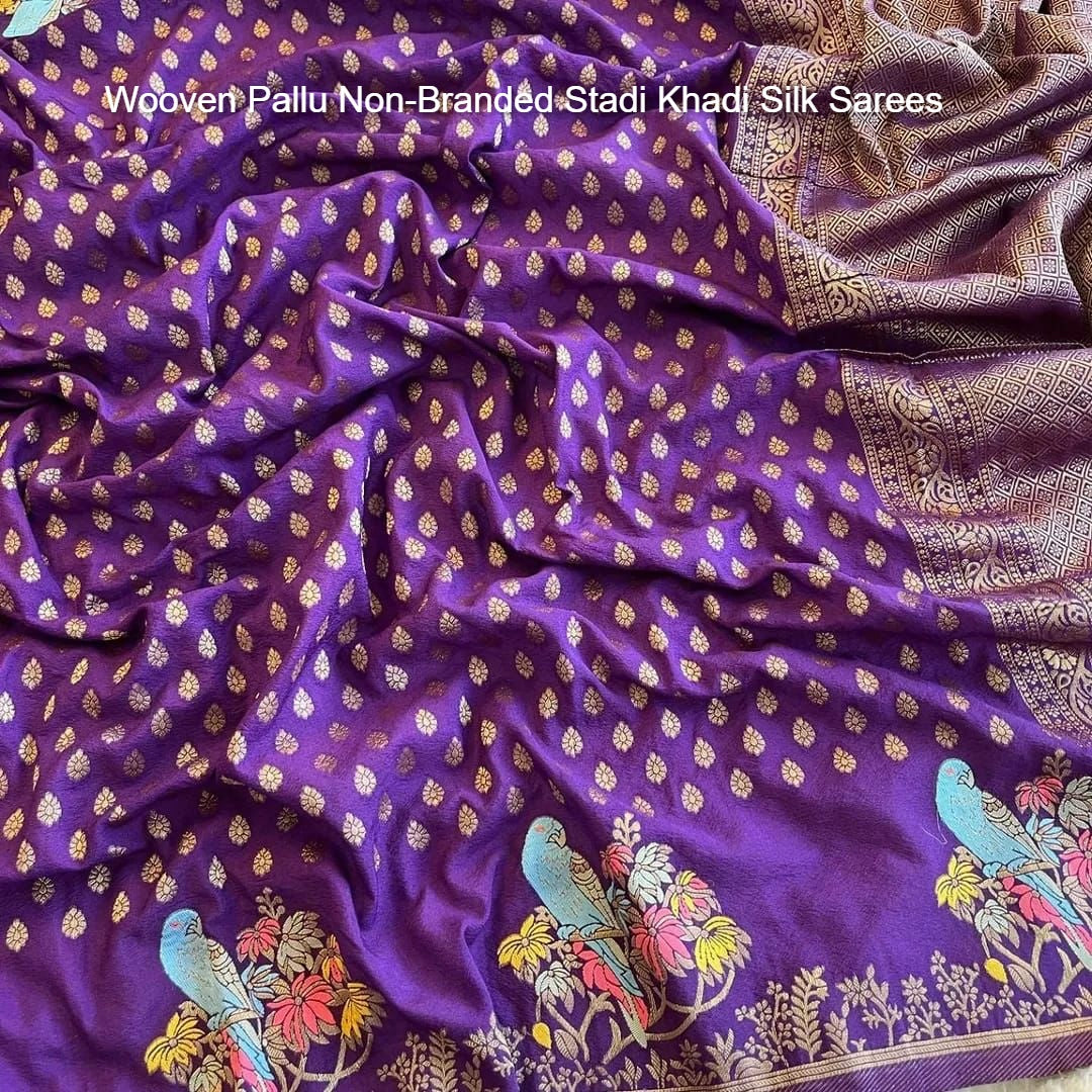 Wooven Pallu Non-Branded Stadi Khadi Silk Sarees