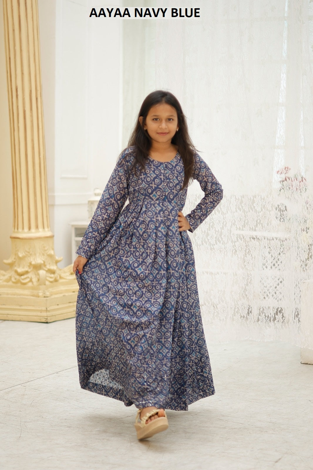 Yaana Vol 5 Navy Blue Aayaa Embroidery Girls Gown