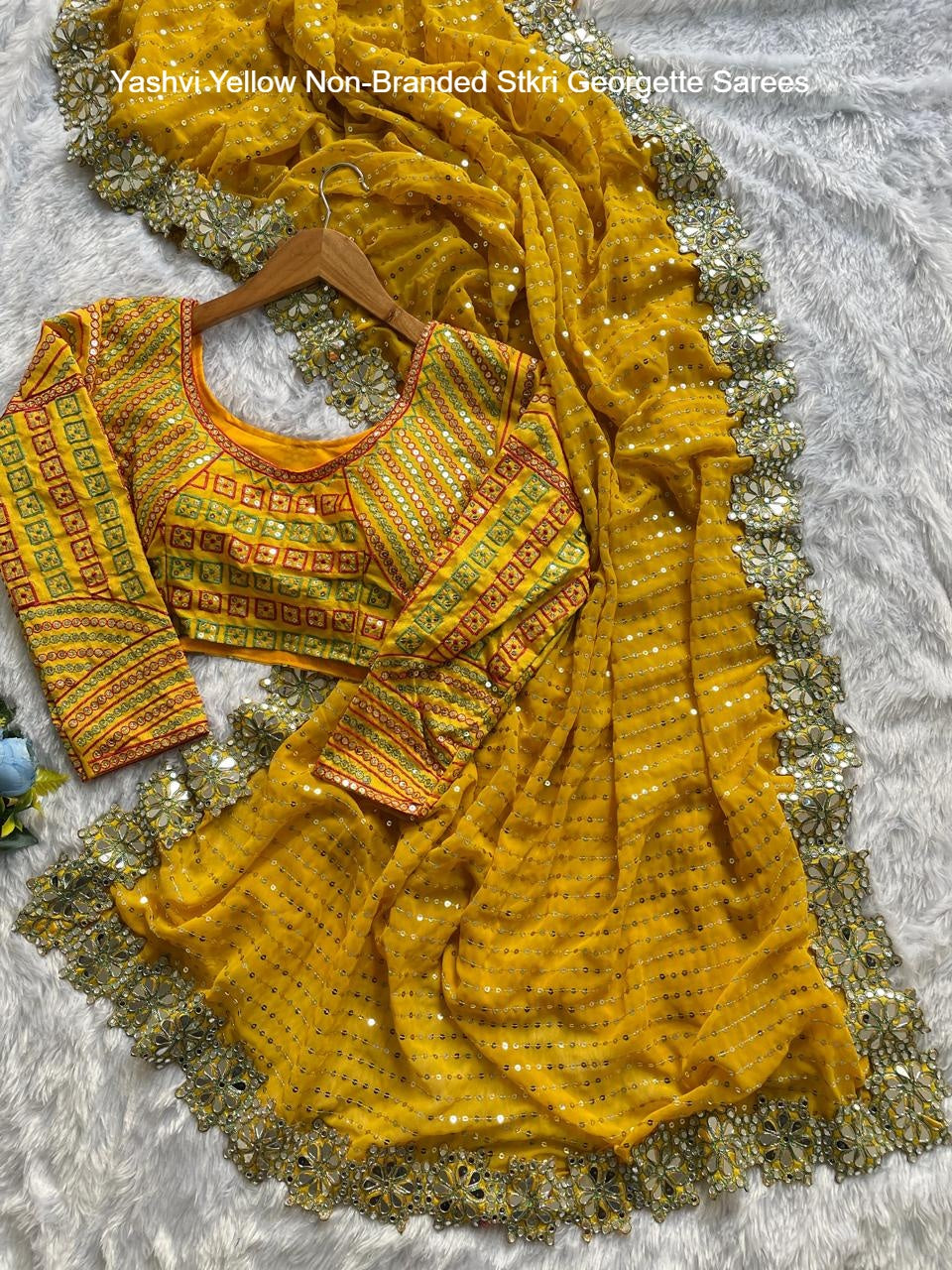 Yashvi Yellow Non-Branded Stkri Georgette Sarees